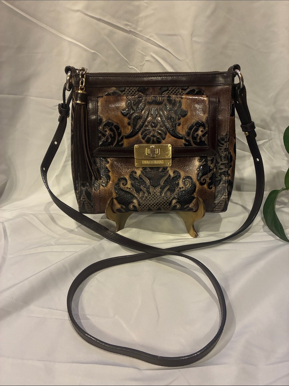 Brahmin Mimosa Espresso Fresco Embossed Leather Crossbody (ABBA)
